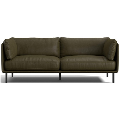 Used Crate & Barrel Wells Green Leather 3+ Seater Sofa for sale on AptDeco