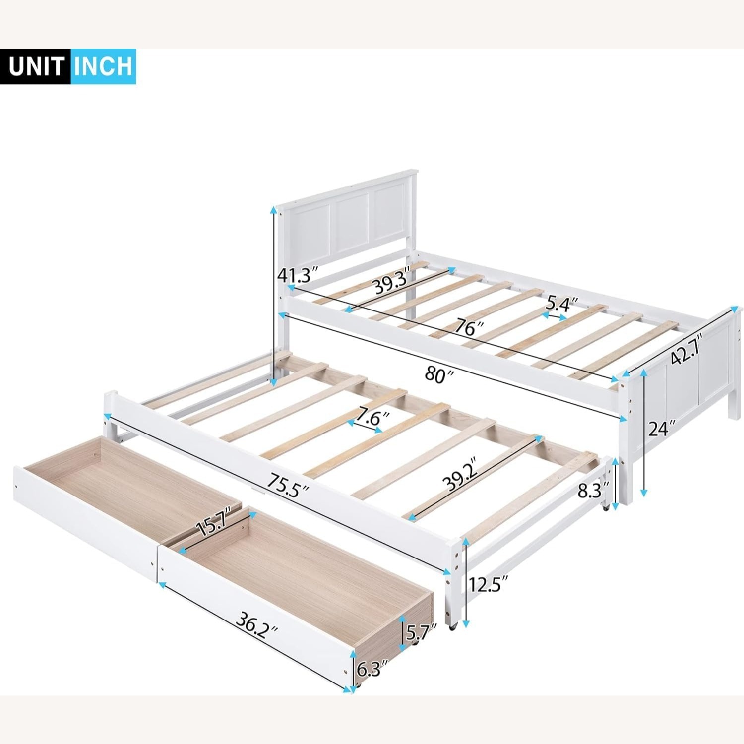 Twin Bed Trundle with Storage Drawers - image-2