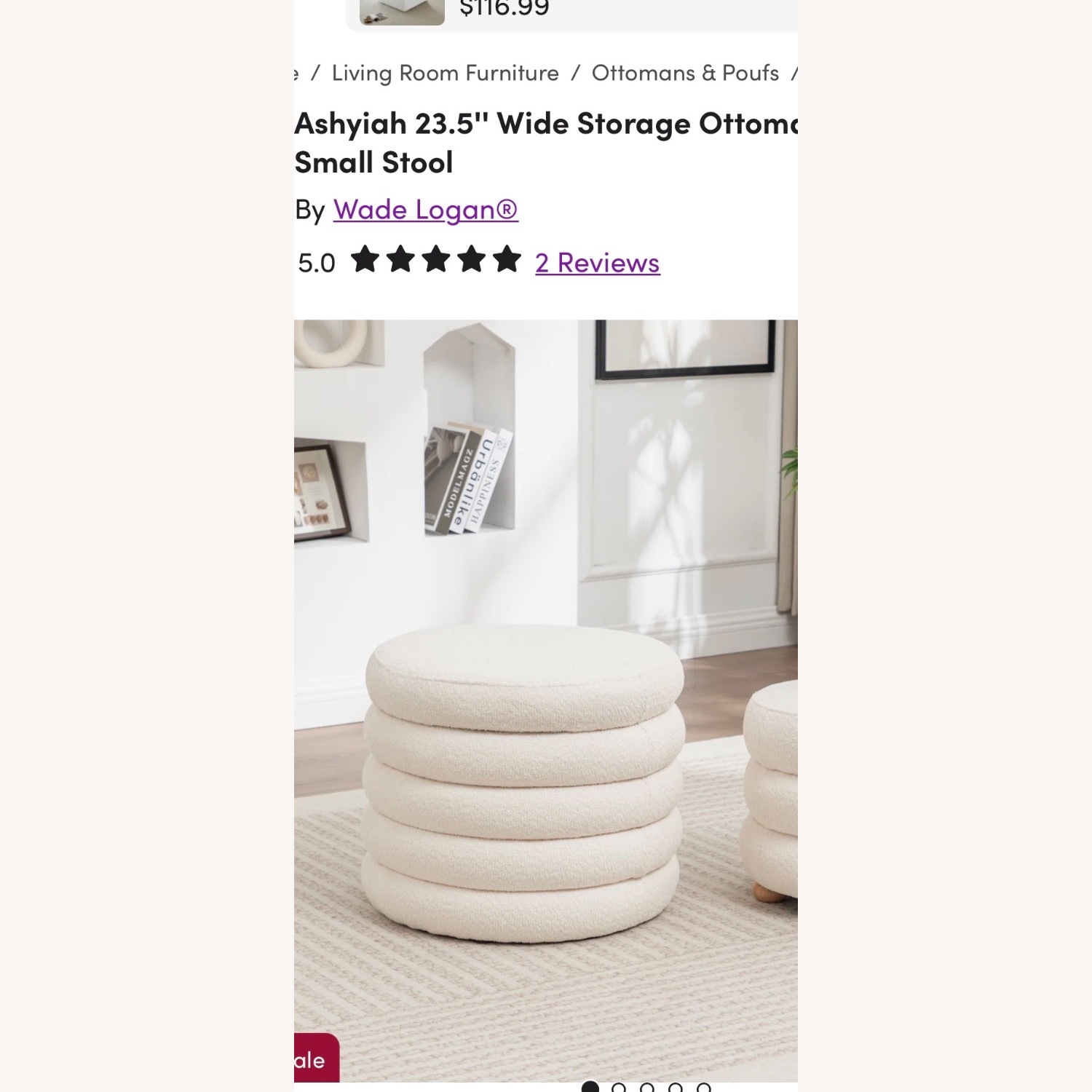 Wayfair Ashyiah White Boucle Stool - image-4