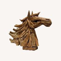 Organic Modern Teak Horse Sculpture