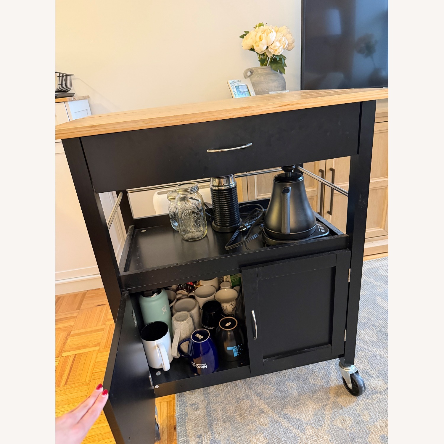 Black Wood Bar Cart - image-5