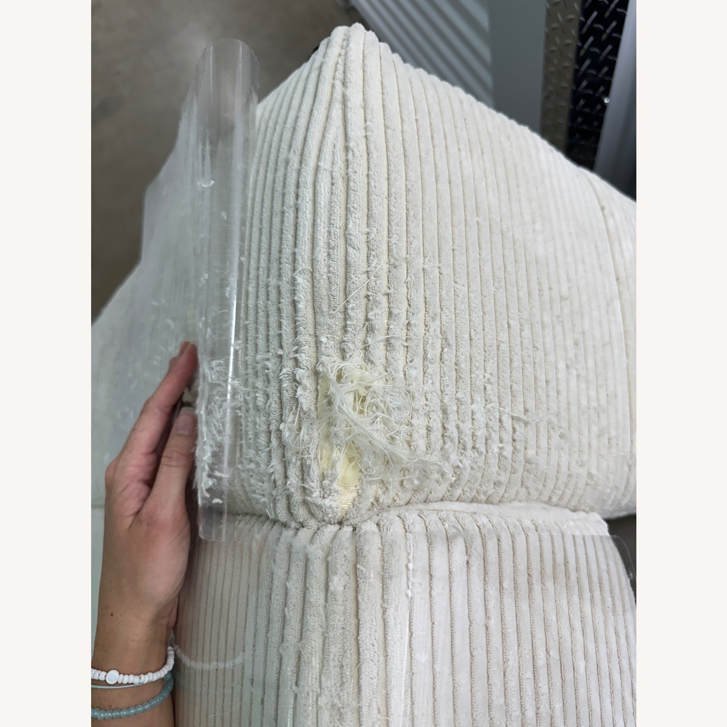 108” 3 Sectional Cream Corduroy Couch - image-4