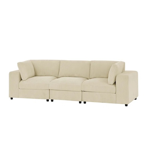 Used 108” 3 Sectional Cream Corduroy Couch for sale on AptDeco