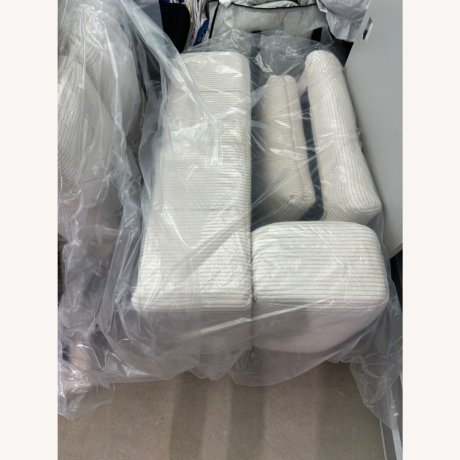 108” 3 Sectional Cream Corduroy Couch - image-3