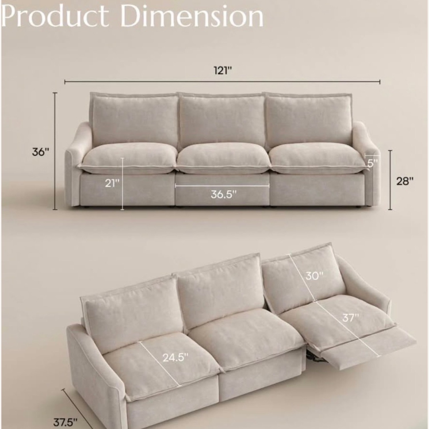 White Fabric 3+ Seater Sofa - image-3
