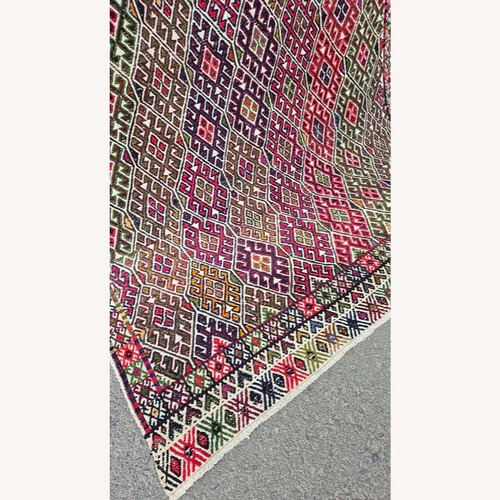 Used Vintage Wool Turkish Kilim Area Rug 5' x 7' Pink for sale on AptDeco