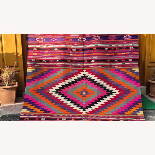 Used Turkish Hybrid Diamond Kilim Raspberry 1960s–70s for sale on AptDeco