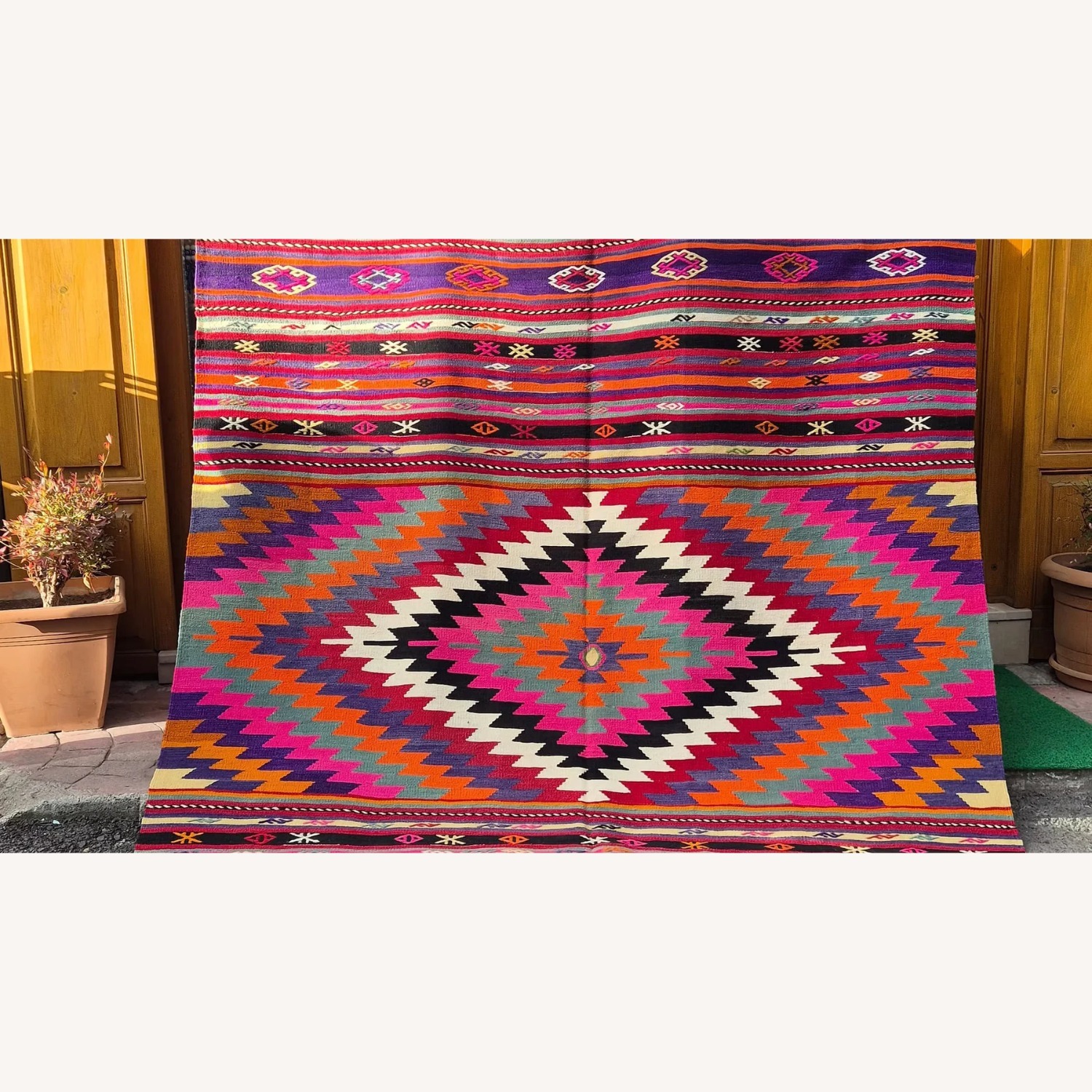 Turkish Hybrid Diamond Kilim Raspberry 1960s–70s - image-2