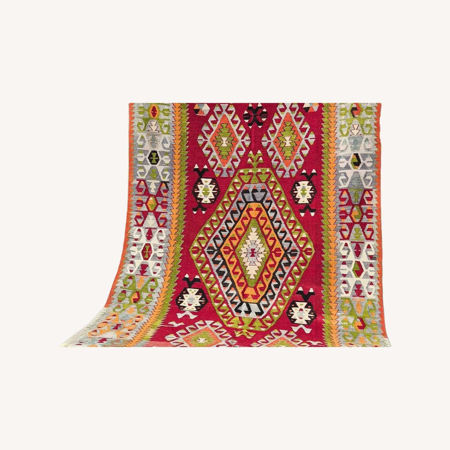 Turkish Handwoven Rug | Mid-Century Oriental Kilim - image-0