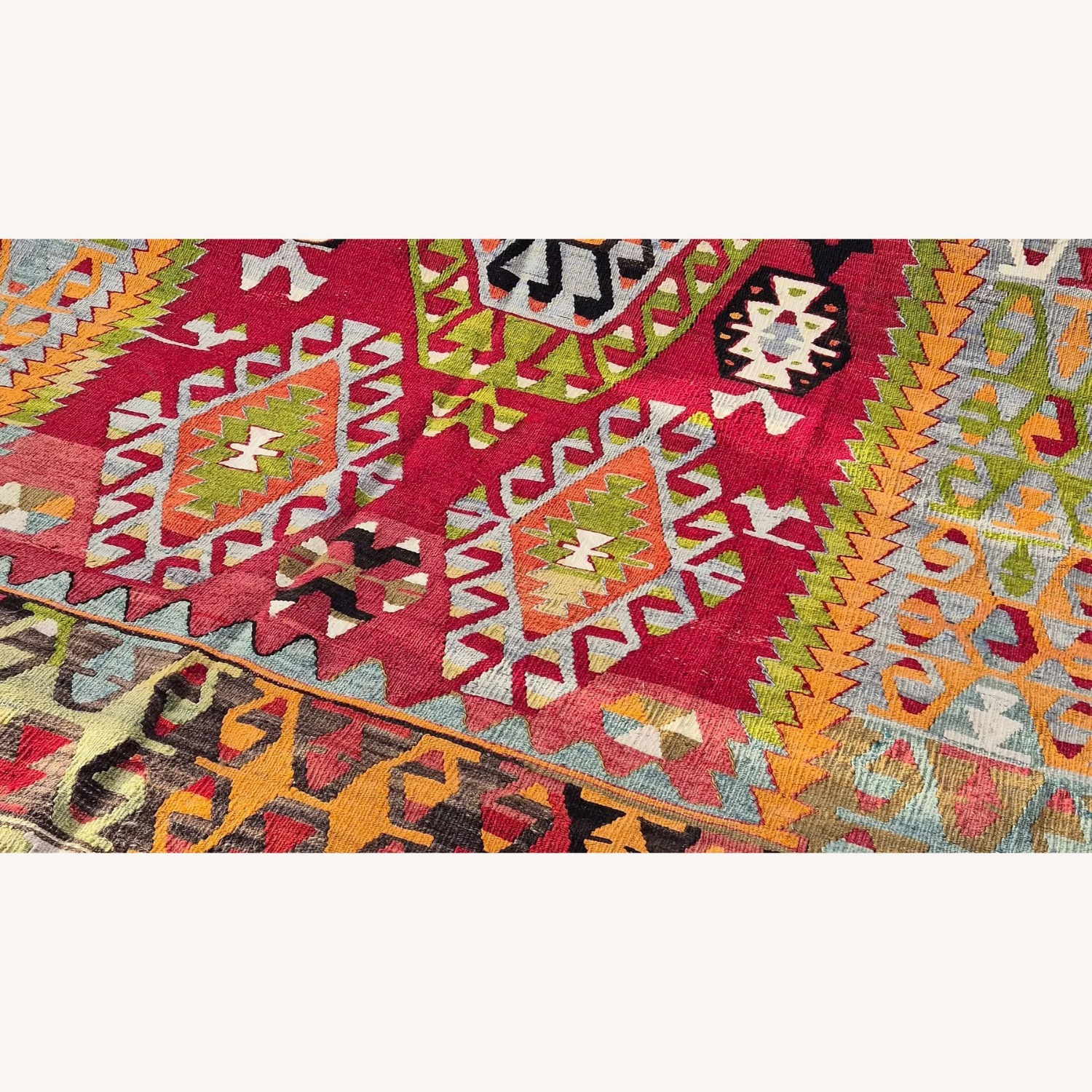 Turkish Handwoven Rug | Mid-Century Oriental Kilim - image-1