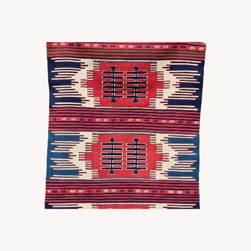 Used Southwestern Geometric Kilim in Red / Indigo / Oat for sale on AptDeco