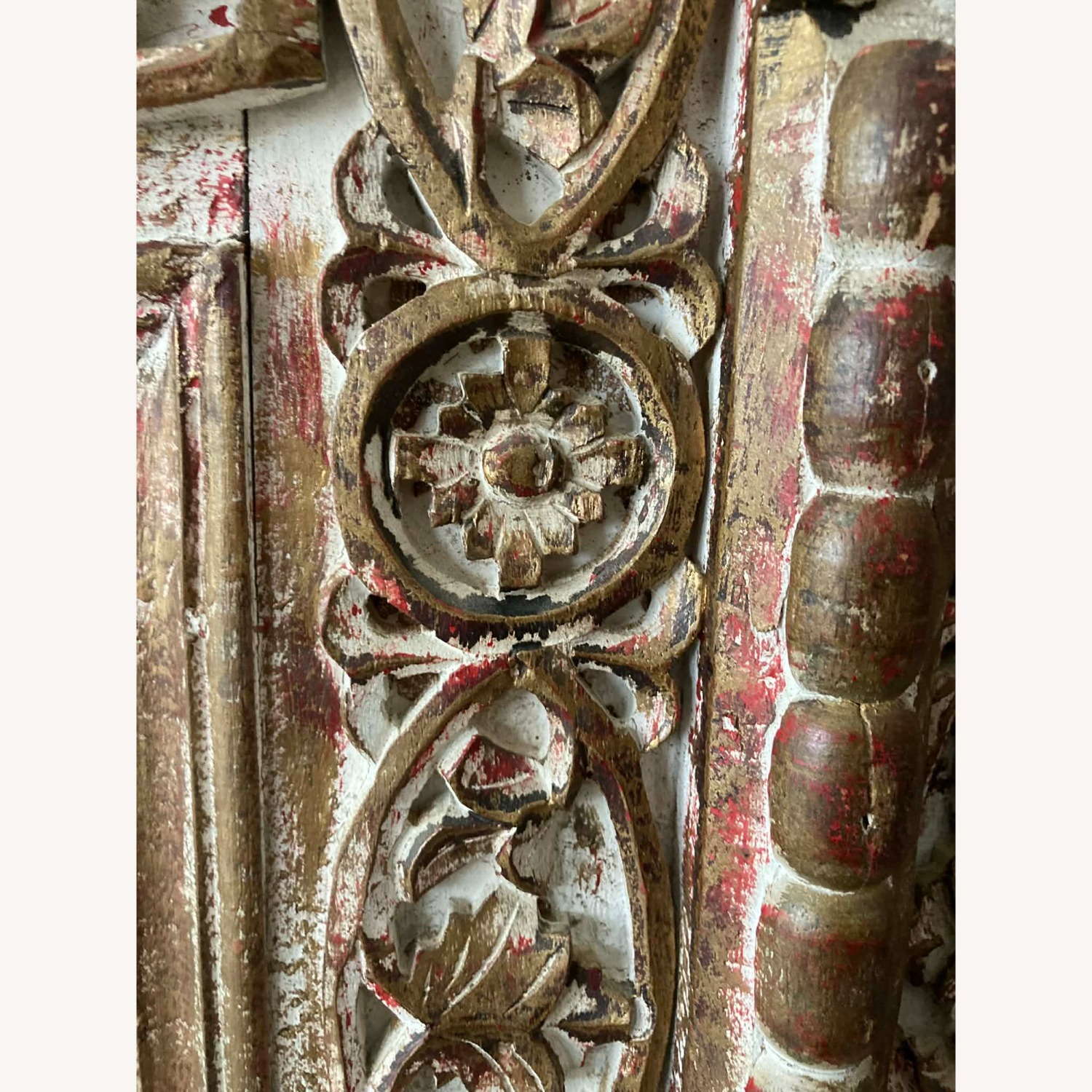 Rare Antique Carved Door Teak Desk Armoire - image-3