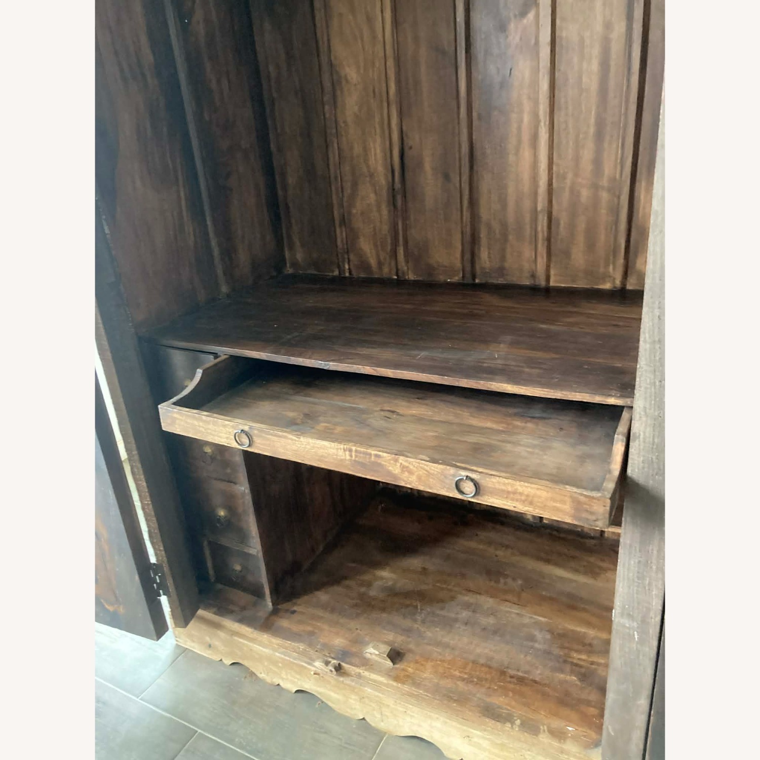 Rare Antique Carved Door Teak Desk Armoire - image-2