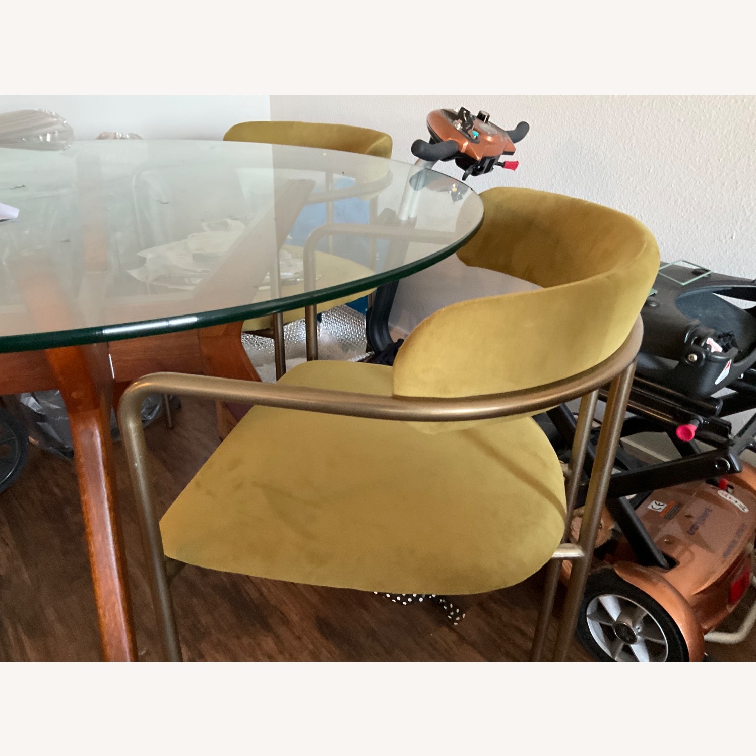 West Elm Lenox Green Velvet Dining Chairs - image-5