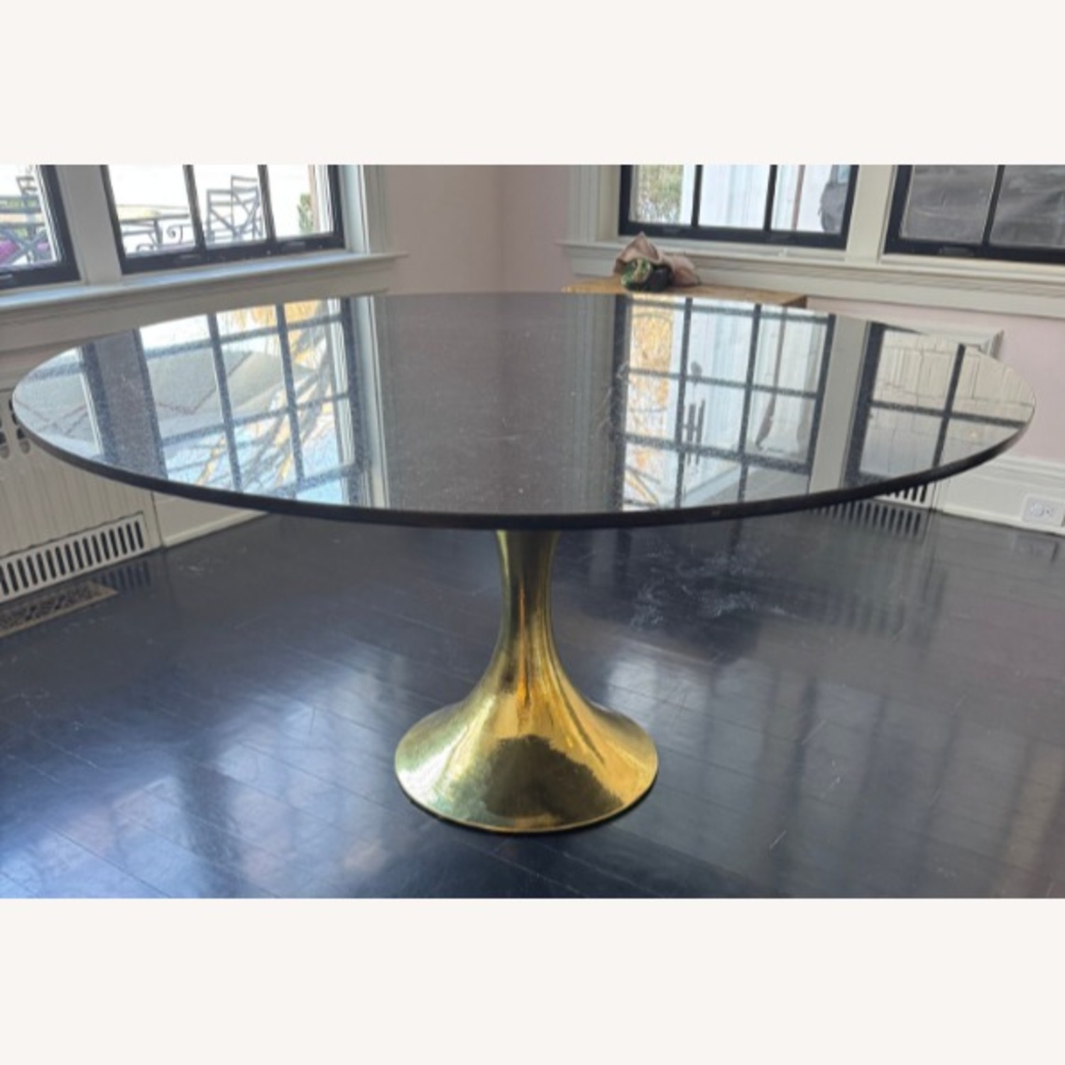 Dakota Black Marble Top Round Dining Table - image-1