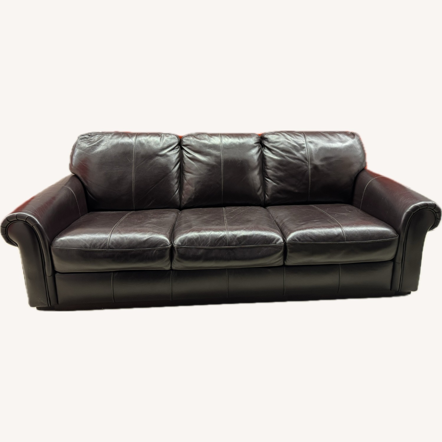 Dark Brown Leather 3+ Seater Sofa - image-1