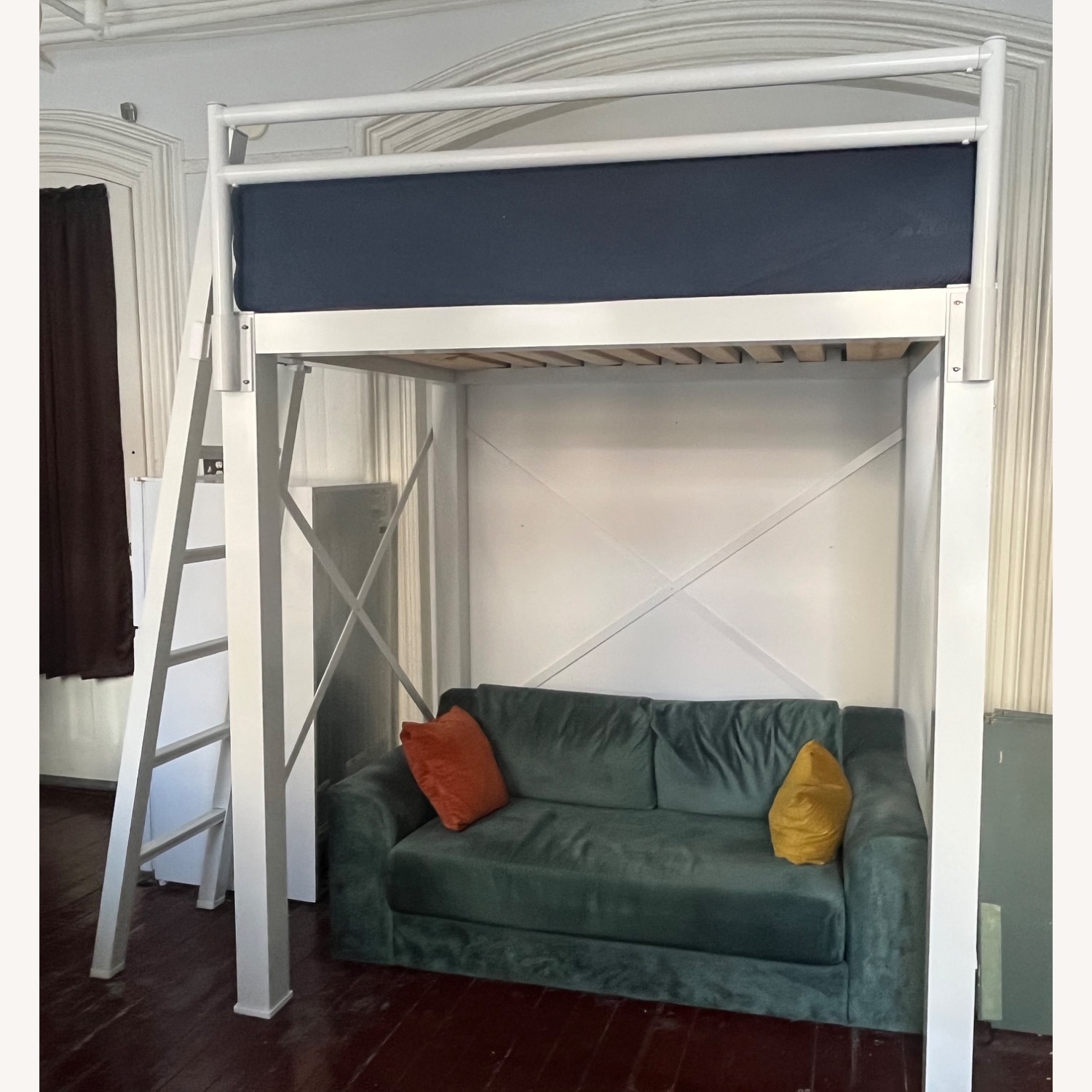 White Metal Full-Size Loft Bed - image-1