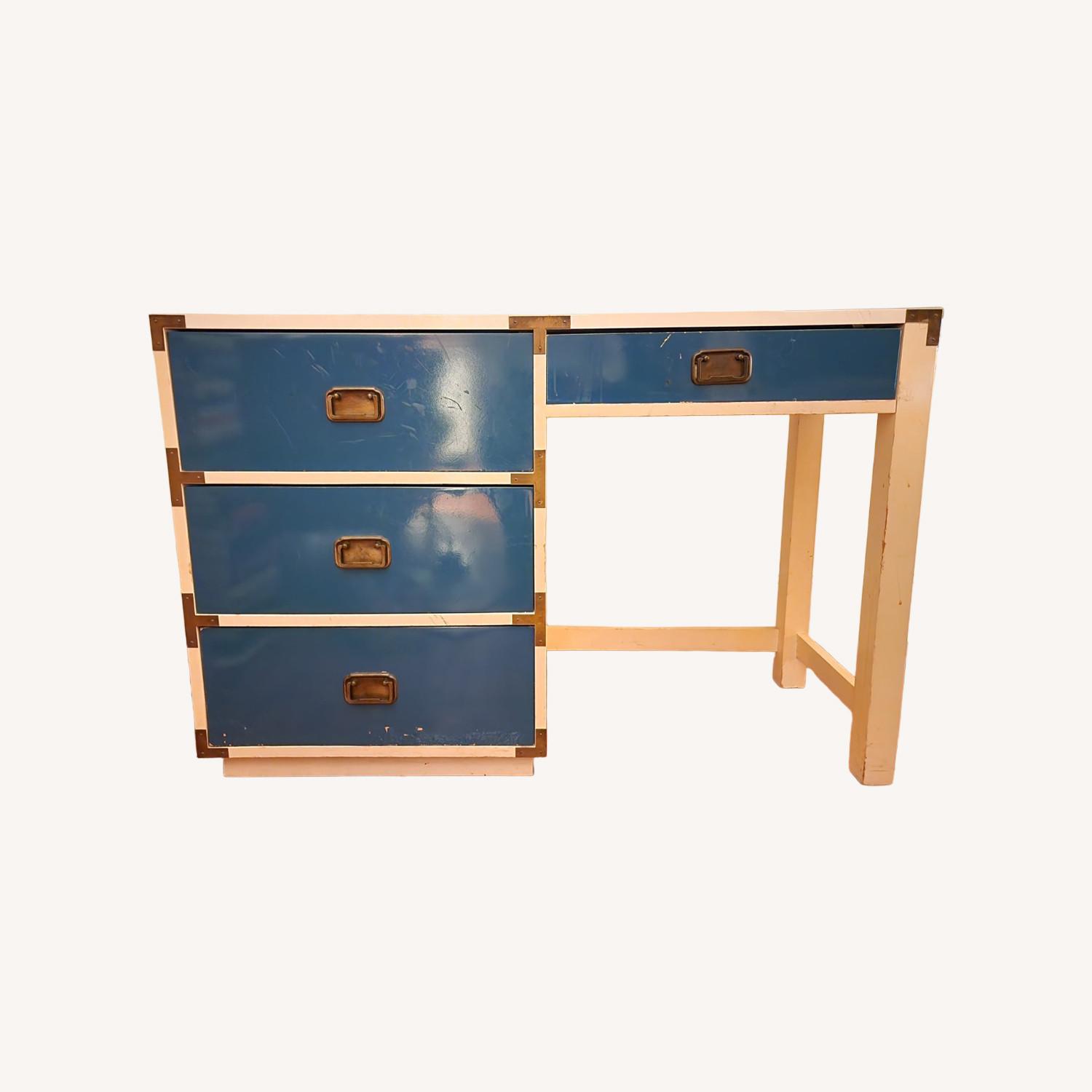 Vintage Campaign Style Blue Wood Desk - image-0