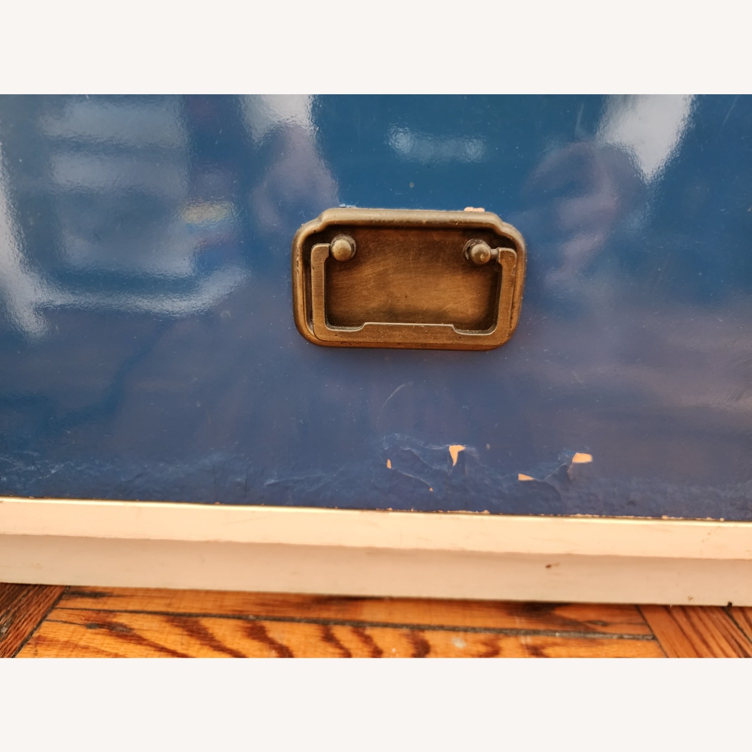 Vintage Campaign Style Blue Wood Desk - image-4