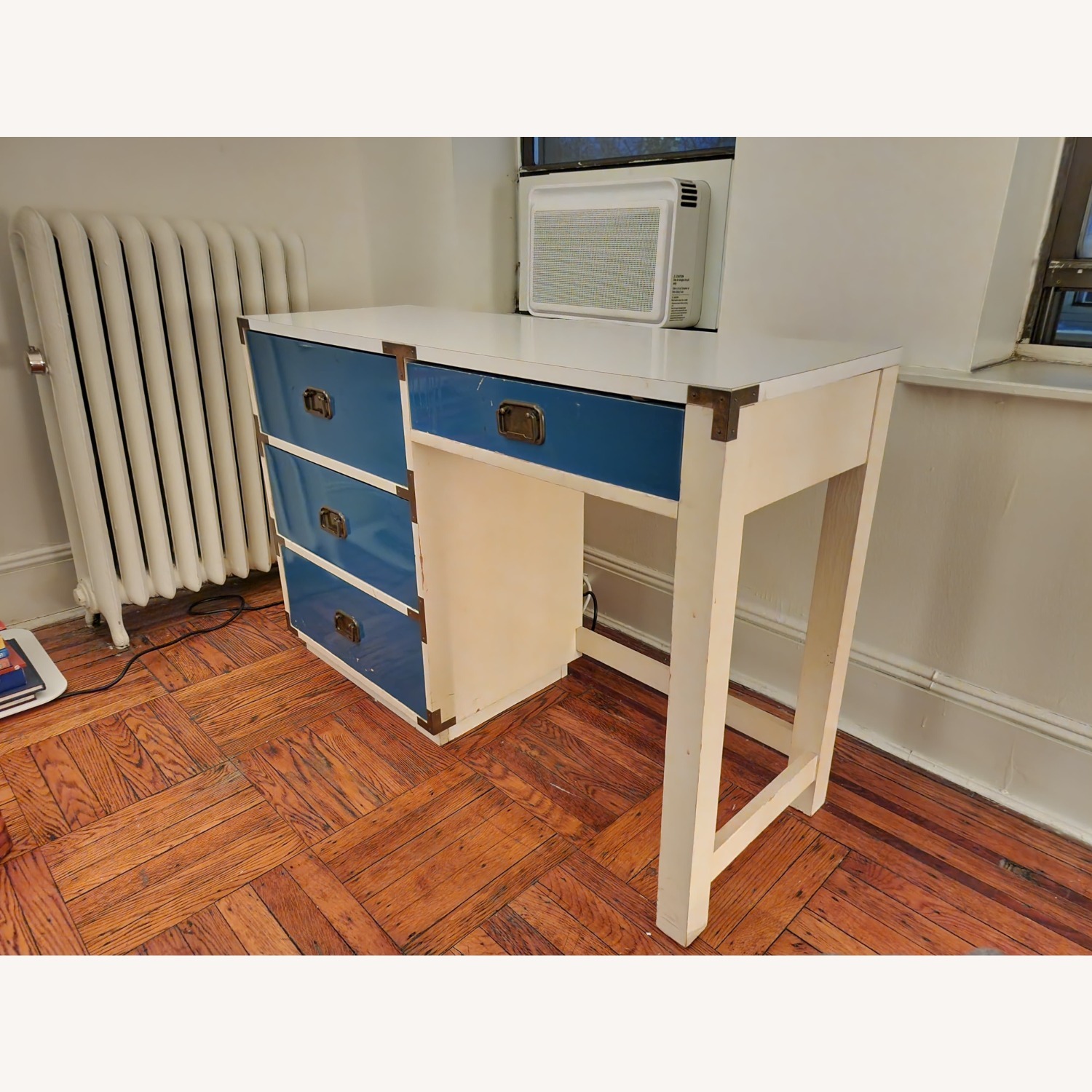 Vintage Campaign Style Blue Wood Desk - image-2