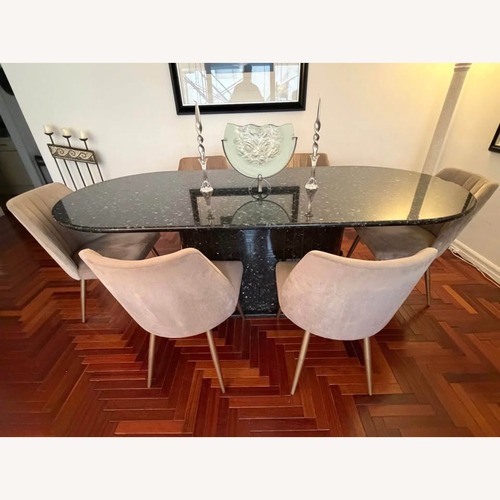 Used 7-1/2 Foot Black Granite Dining Table Seats 8 for sale on AptDeco