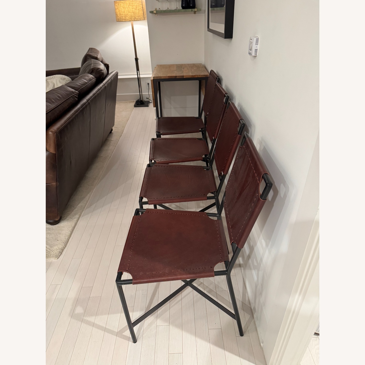 Crate & Barrel Dark Brown Leather Dining Chairs - image-2