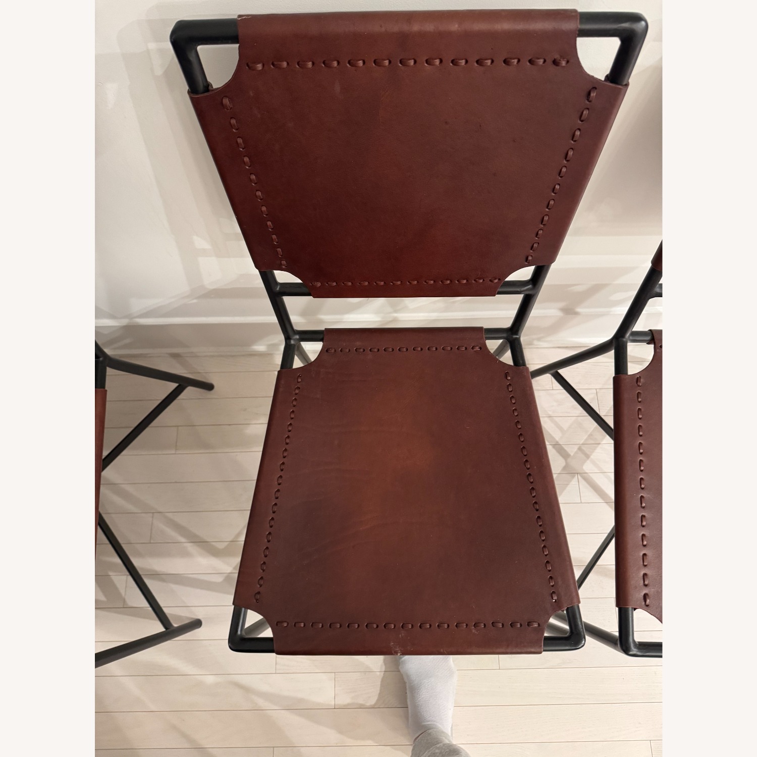 Crate & Barrel Dark Brown Leather Dining Chairs - image-7