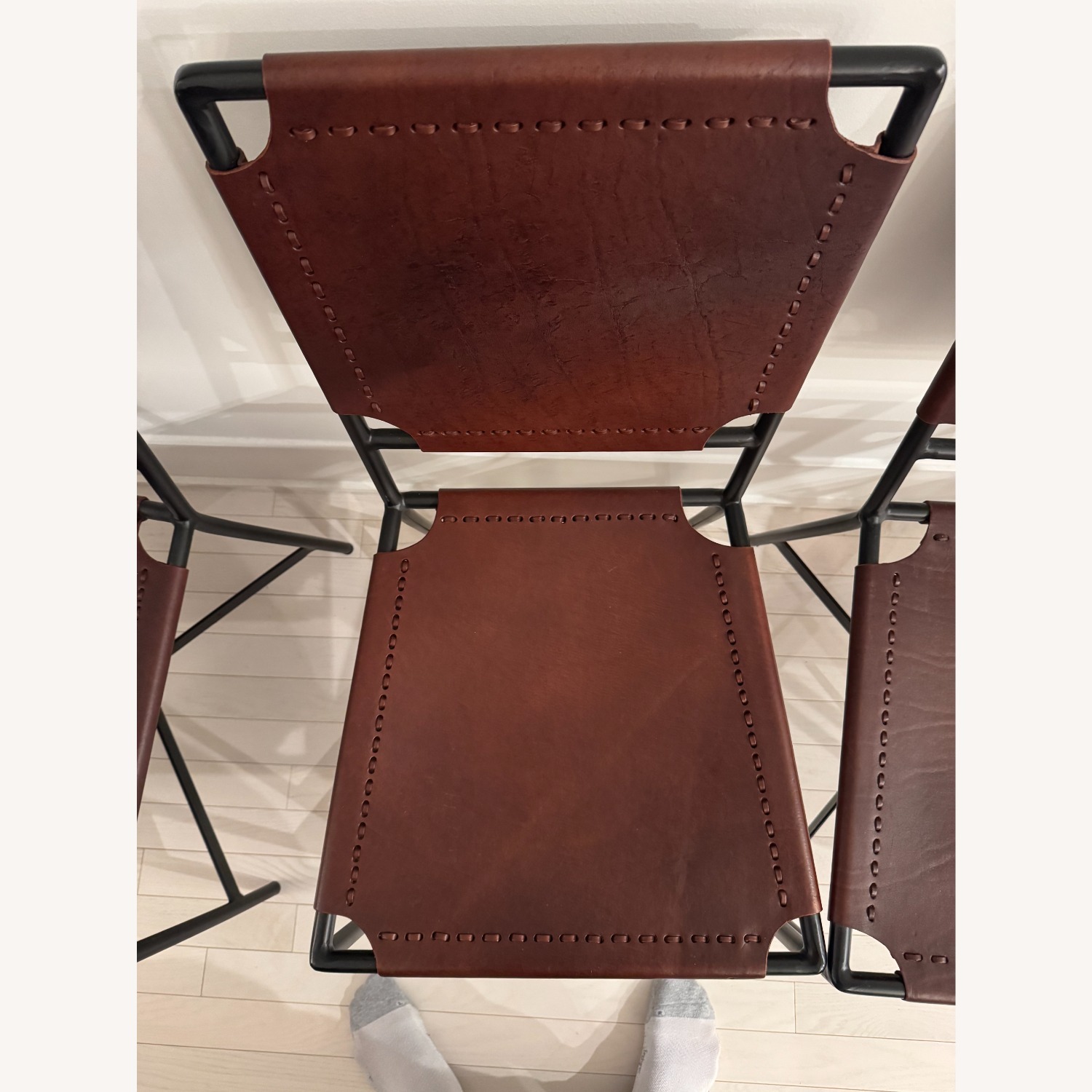 Crate & Barrel Dark Brown Leather Dining Chairs - image-5