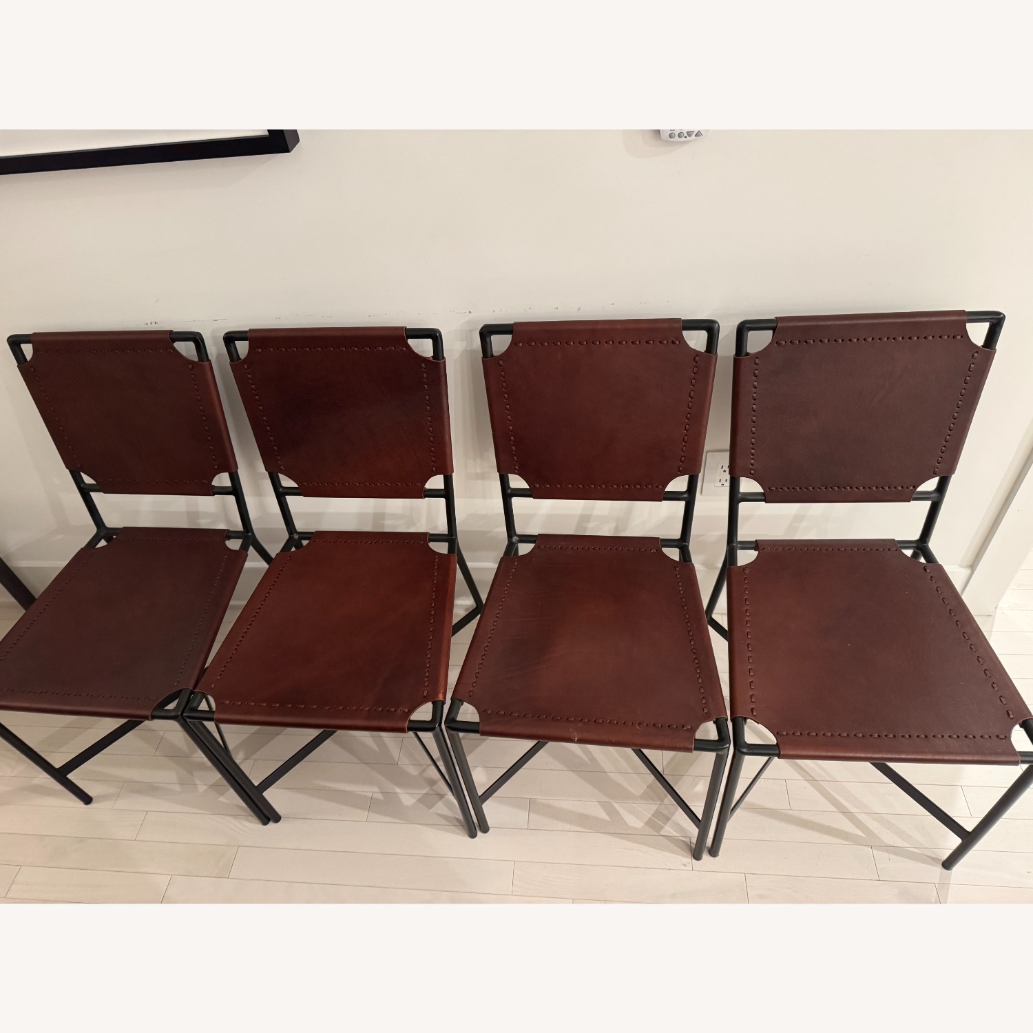 Crate & Barrel Dark Brown Leather Dining Chairs - image-1