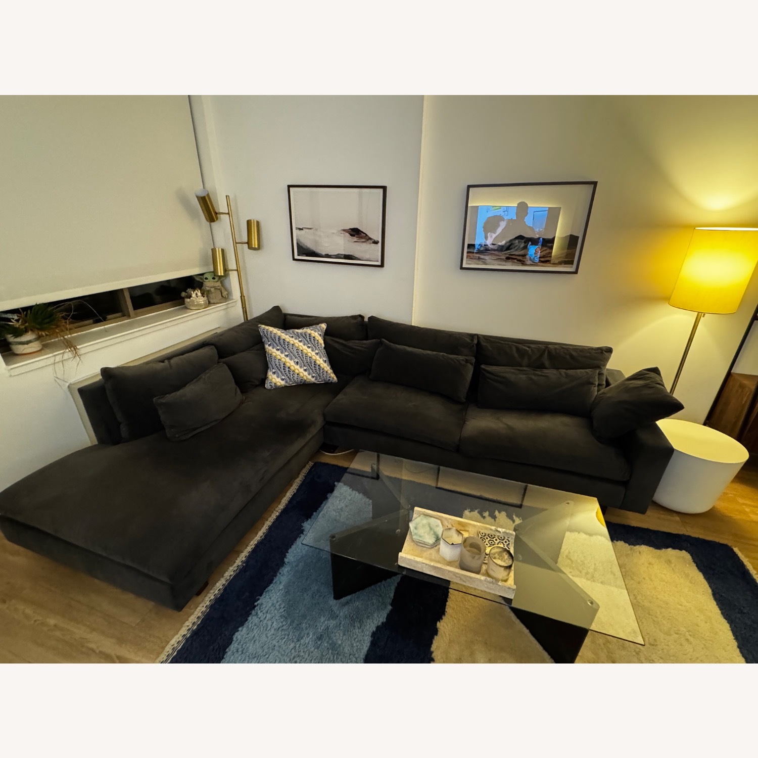 West Elm Velvet 2 Piece Sectional - image-1