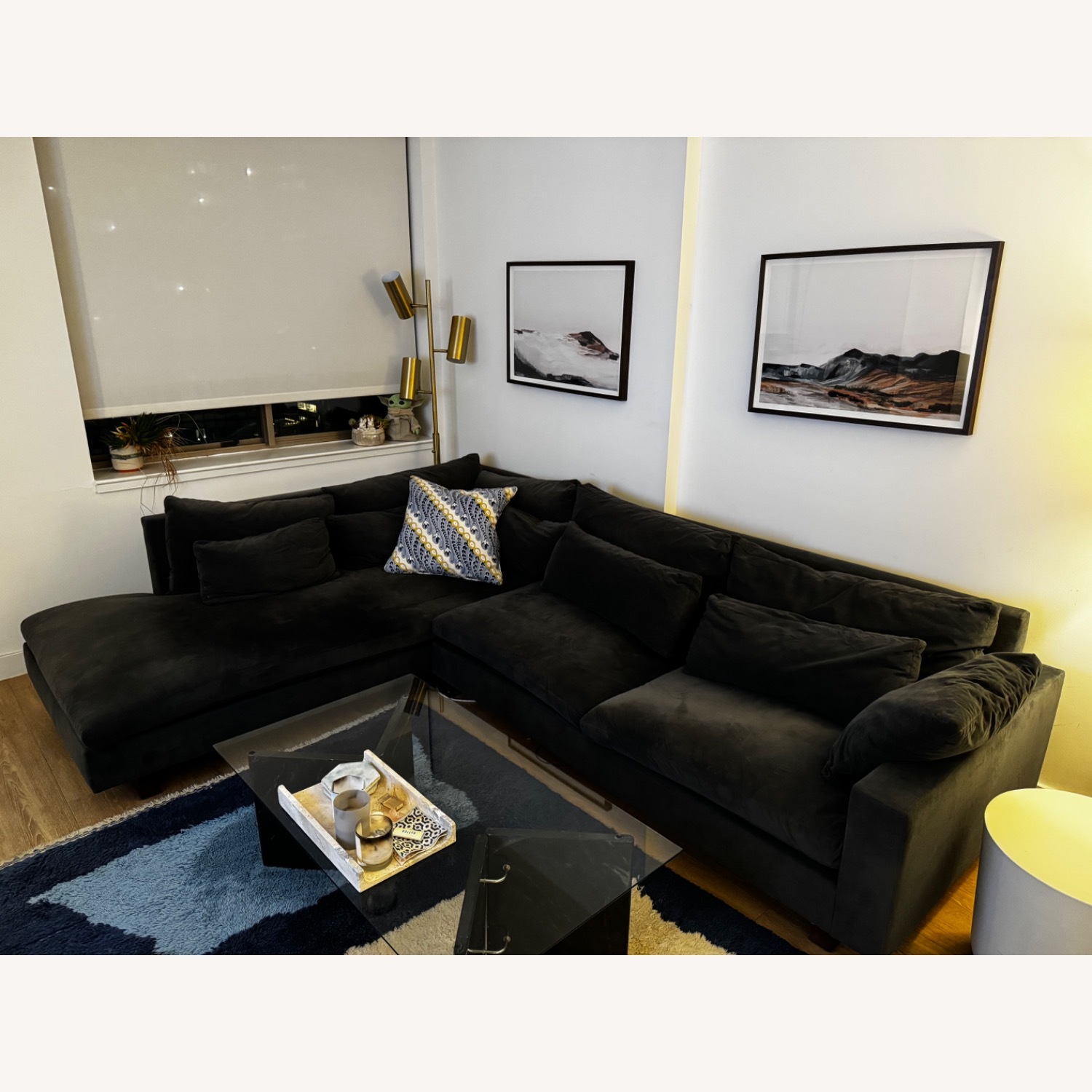 West Elm Velvet 2 Piece Sectional - image-2