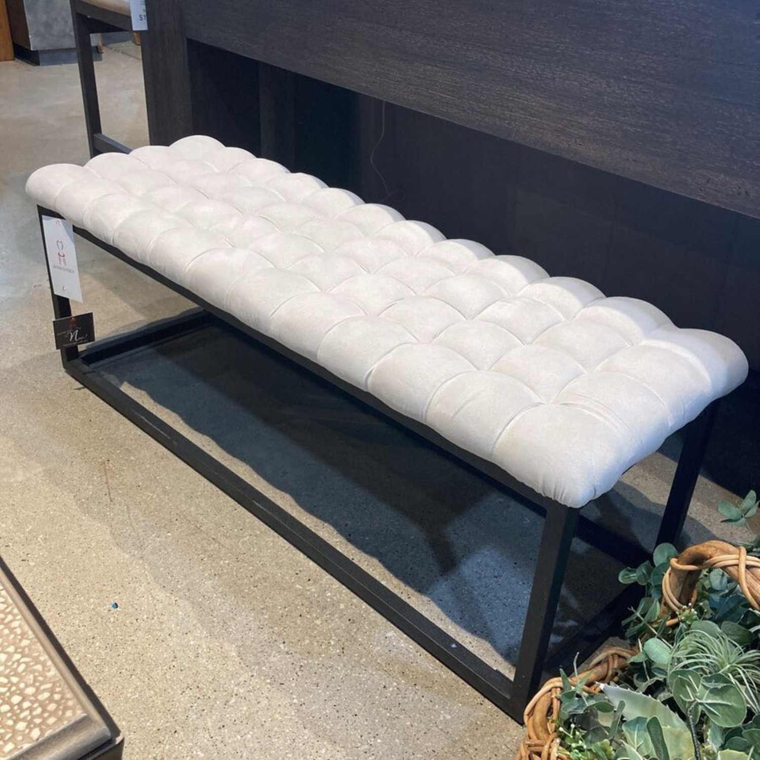 Velour Quilted Top Metal Base Bench - image-1