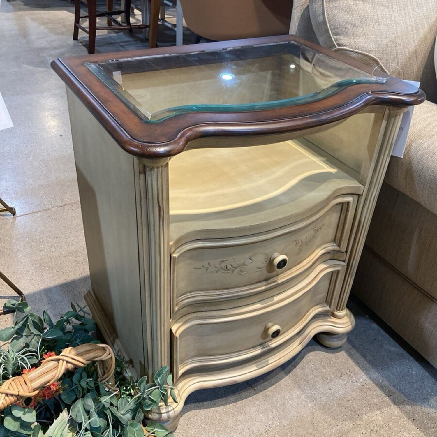 Hooker French Country Glass Top 2-Drawer Nightstand - image-1