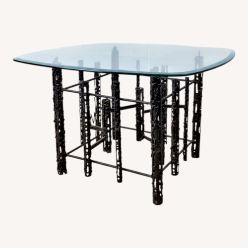 Used Sculptural Brutalist Glass and Steel Table, Signed for sale on AptDeco