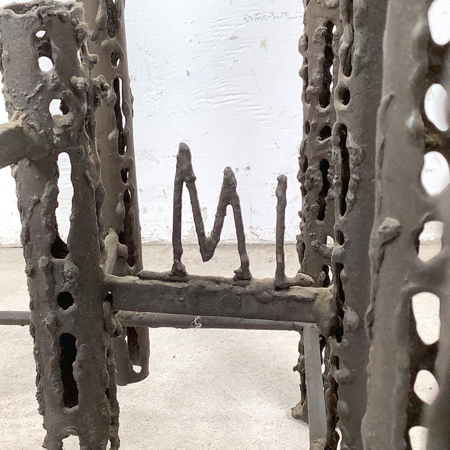 Sculptural Brutalist Glass and Steel Table, Signed - image-18