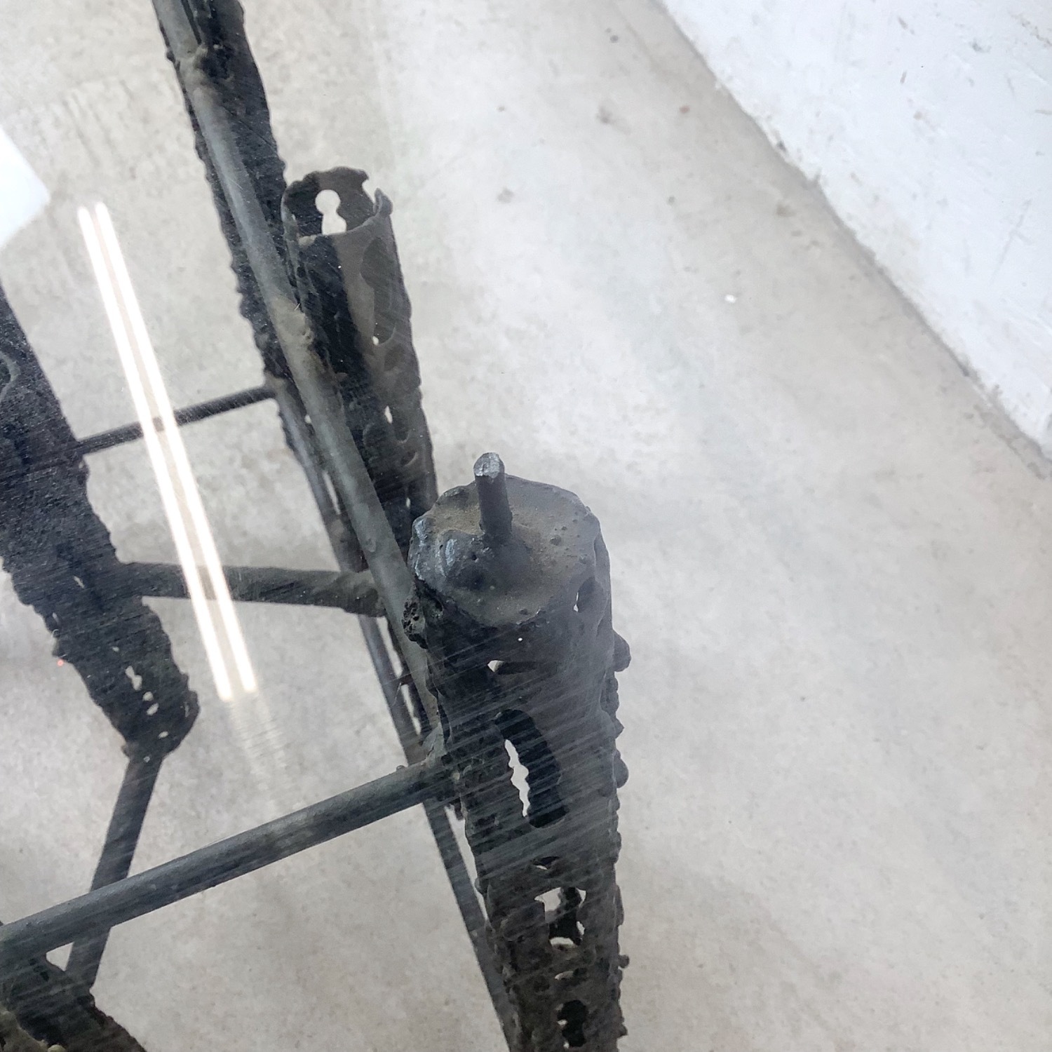 Sculptural Brutalist Glass and Steel Table, Signed - image-16