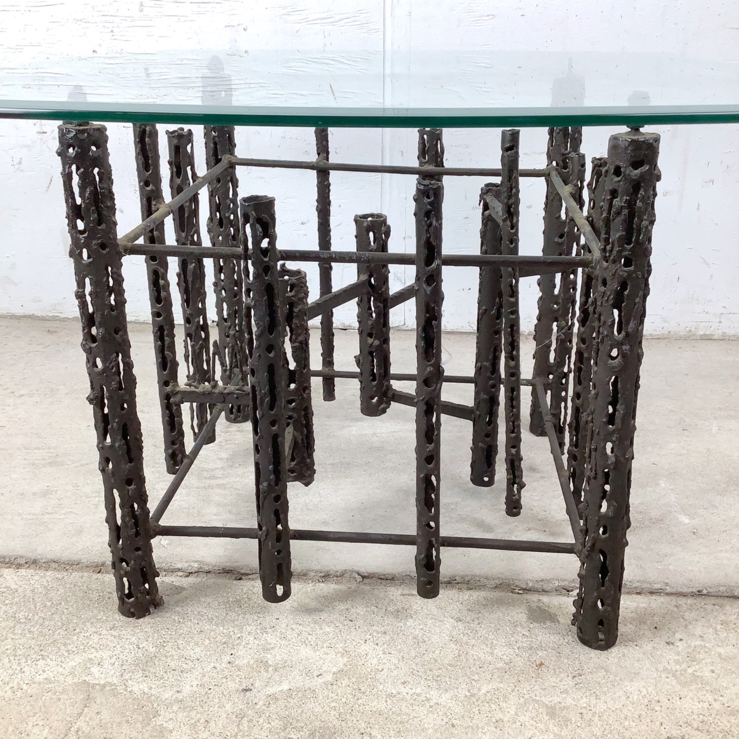 Sculptural Brutalist Glass and Steel Table, Signed - image-12