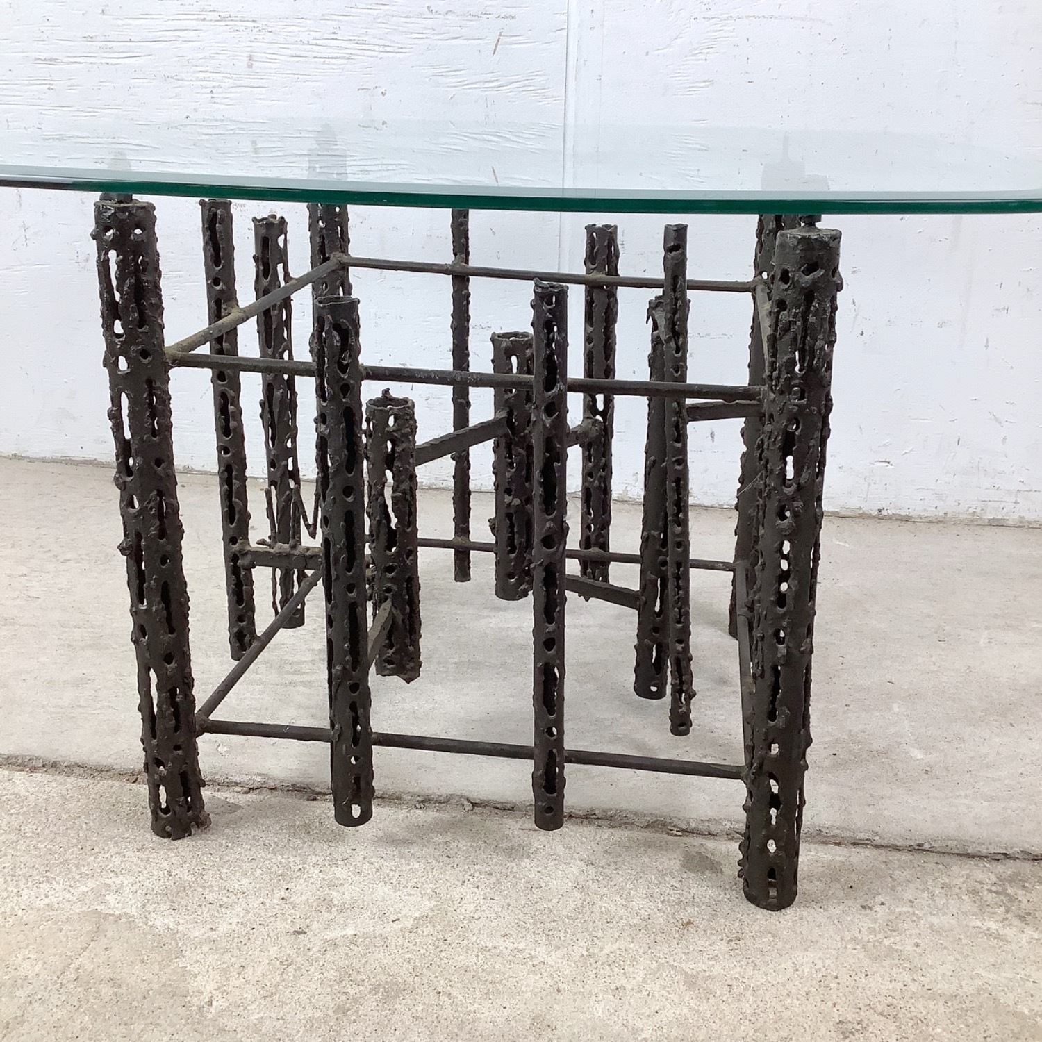 Sculptural Brutalist Glass and Steel Table, Signed - image-8