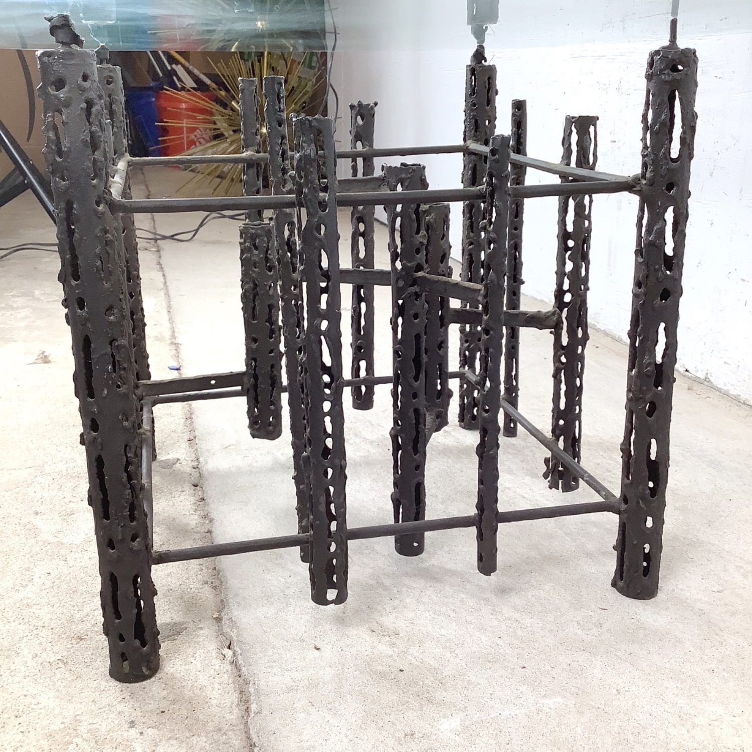 Sculptural Brutalist Glass and Steel Table, Signed - image-13