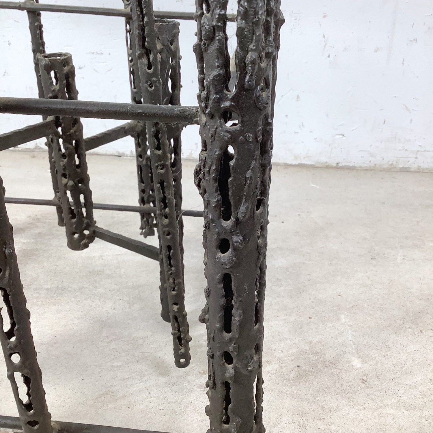 Sculptural Brutalist Glass and Steel Table, Signed - image-10