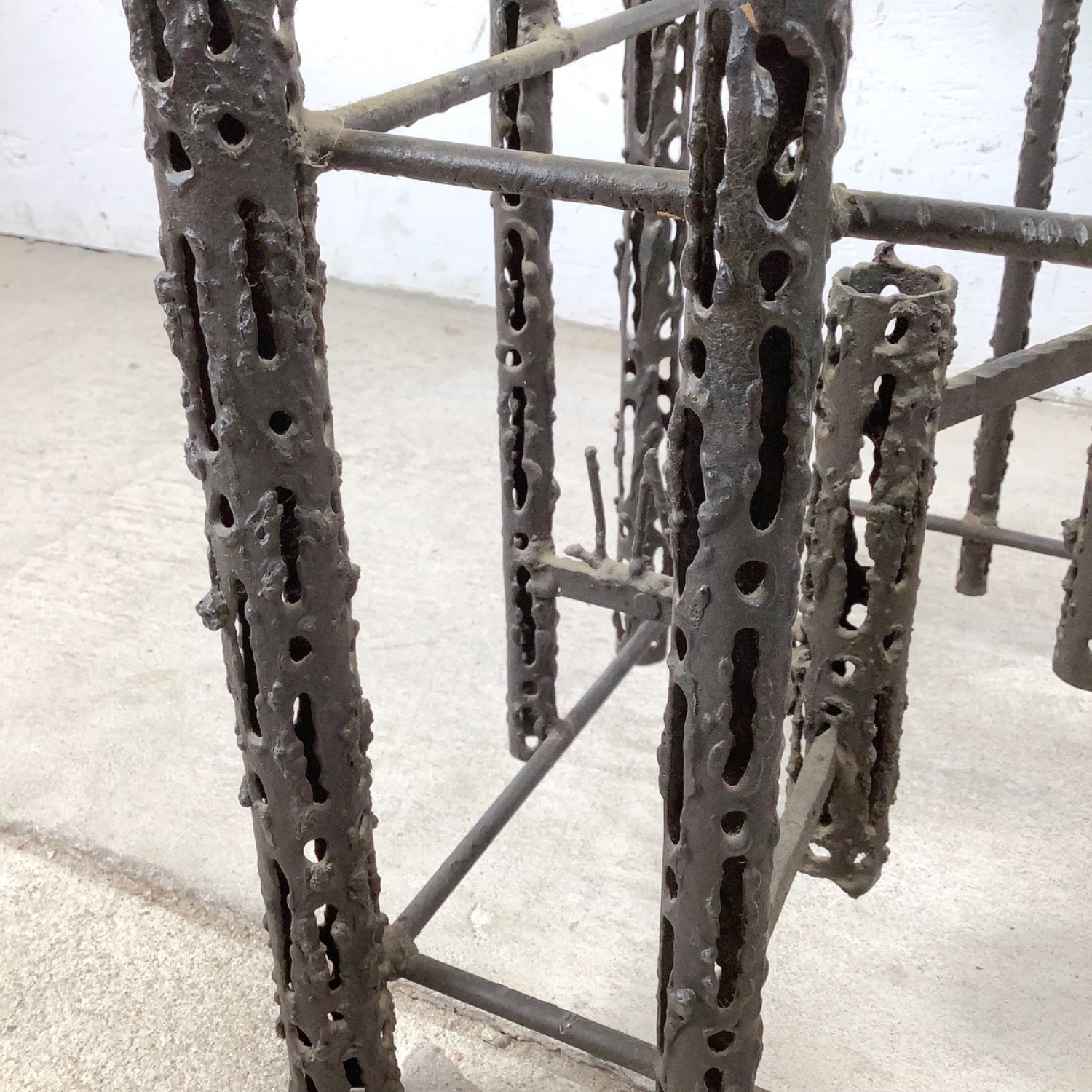 Sculptural Brutalist Glass and Steel Table, Signed - image-11