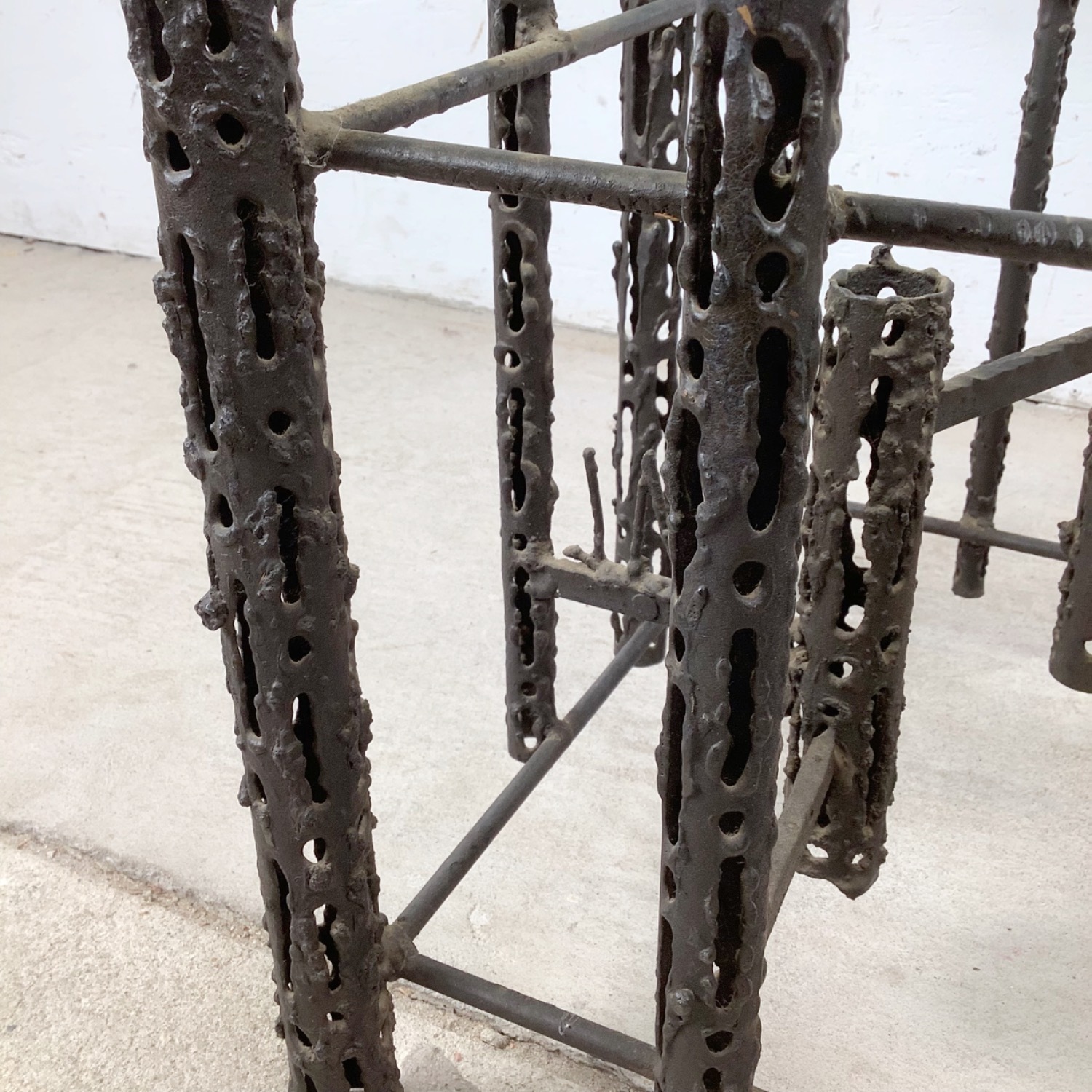 Sculptural Brutalist Glass and Steel Table, Signed - image-9