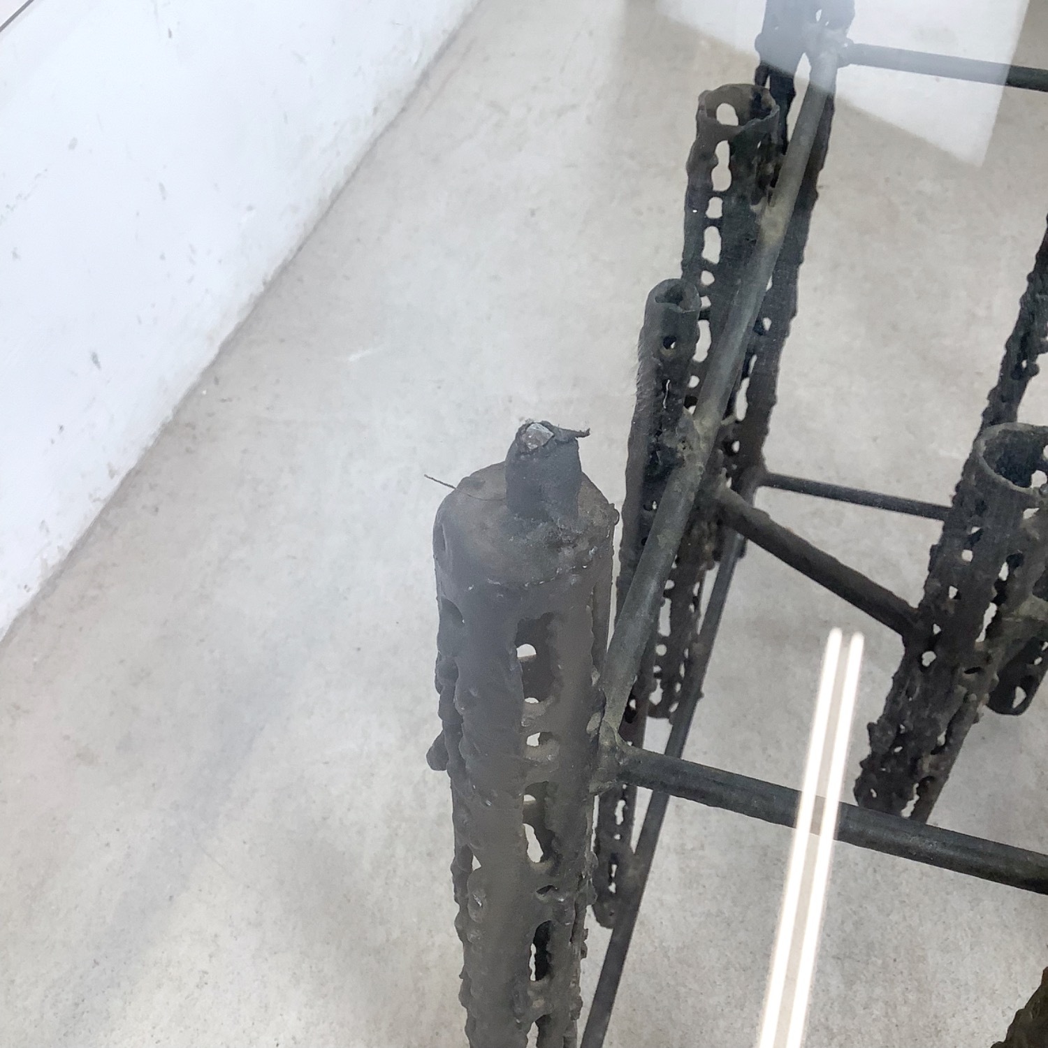 Sculptural Brutalist Glass and Steel Table, Signed - image-15