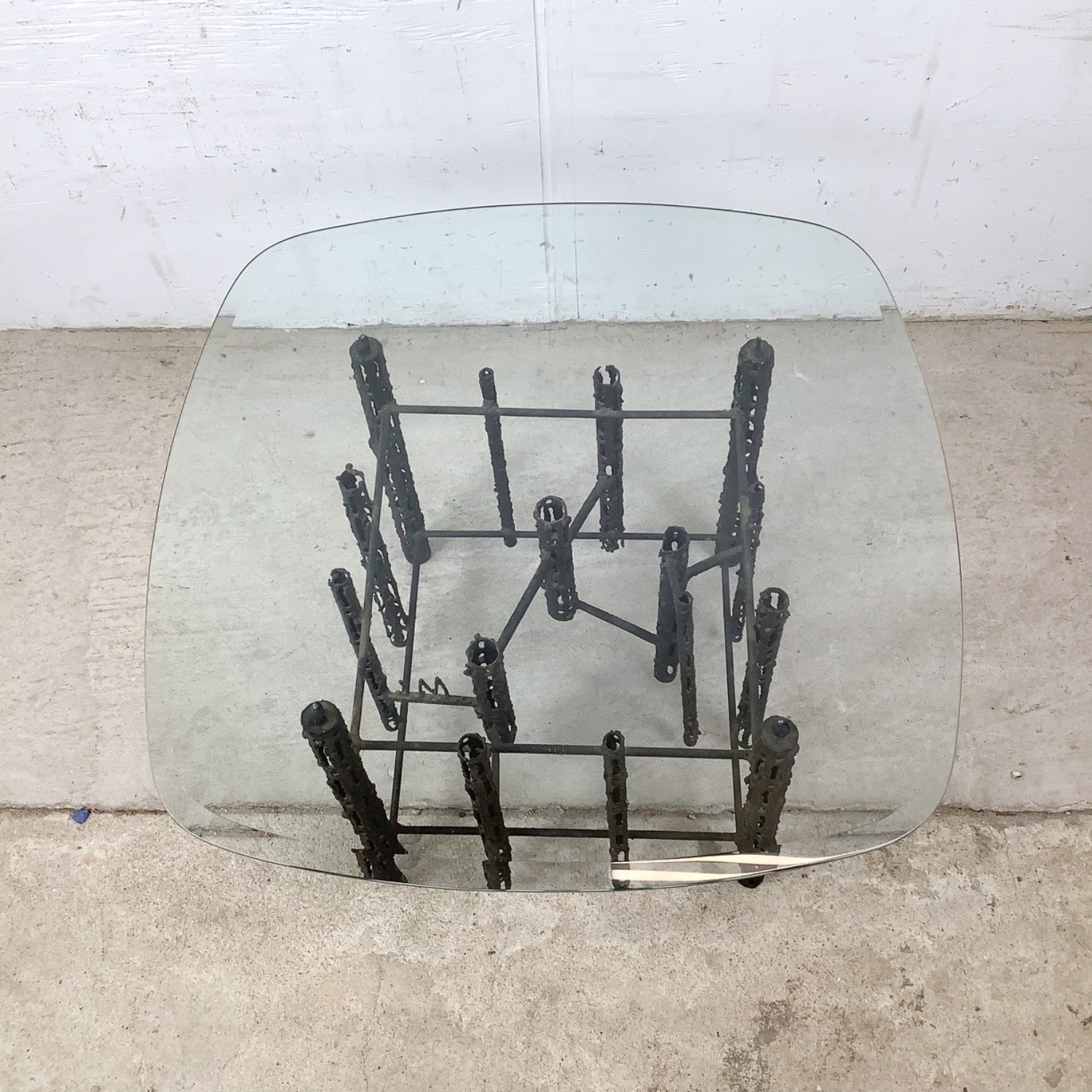 Sculptural Brutalist Glass and Steel Table, Signed - image-6