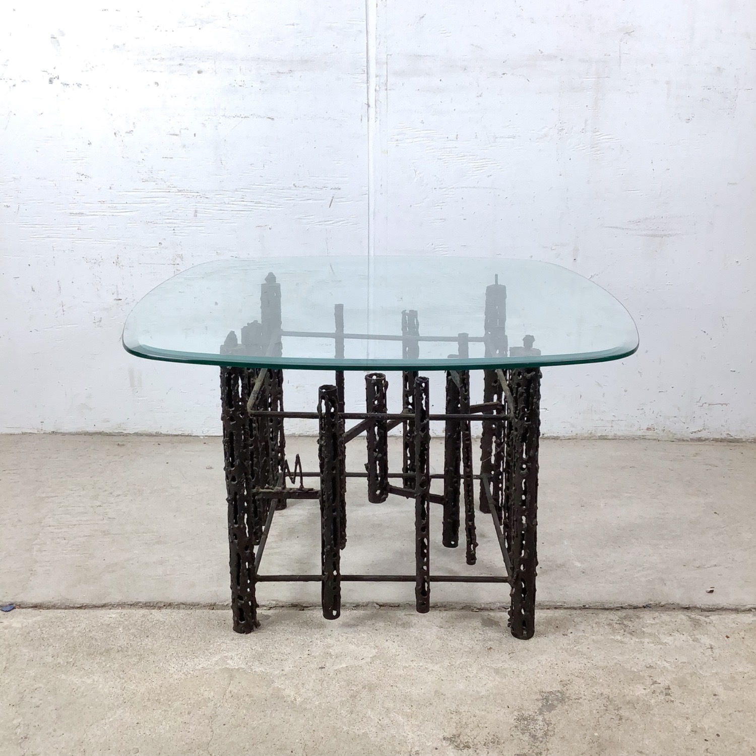 Sculptural Brutalist Glass and Steel Table, Signed - image-7