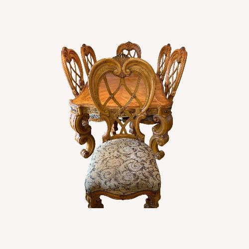 Used Elegant Carved Formal Dining Table Set – 6 Chairs for sale on AptDeco