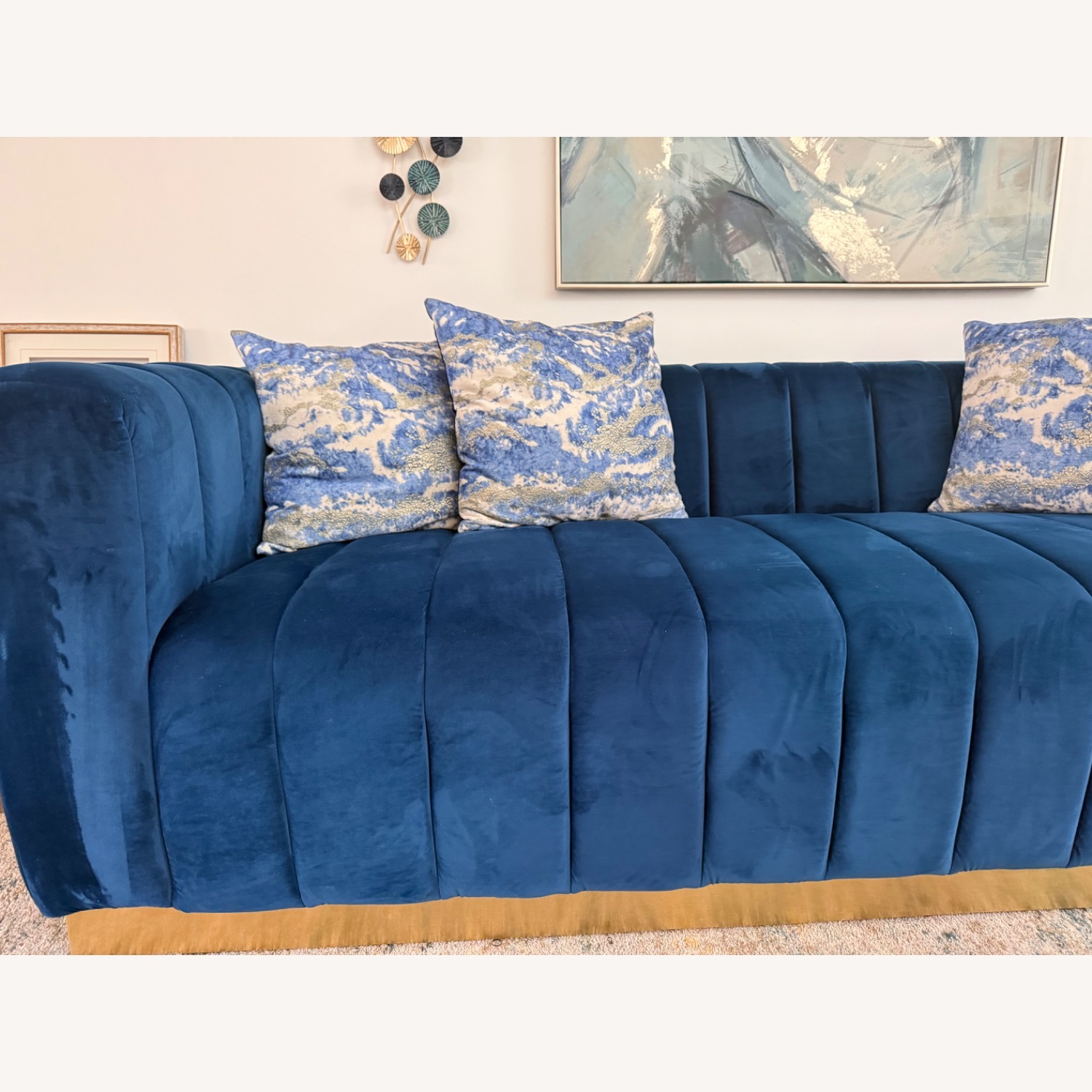 One Step Ahead Blue Velvet Loveseat - image-2