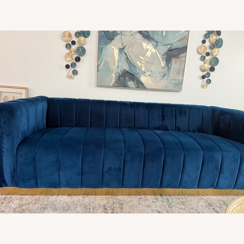 Used One Step Ahead Blue Velvet Loveseat for sale on AptDeco