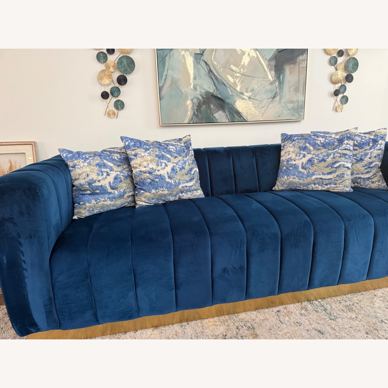 One Step Ahead Blue Velvet Loveseat - image-1