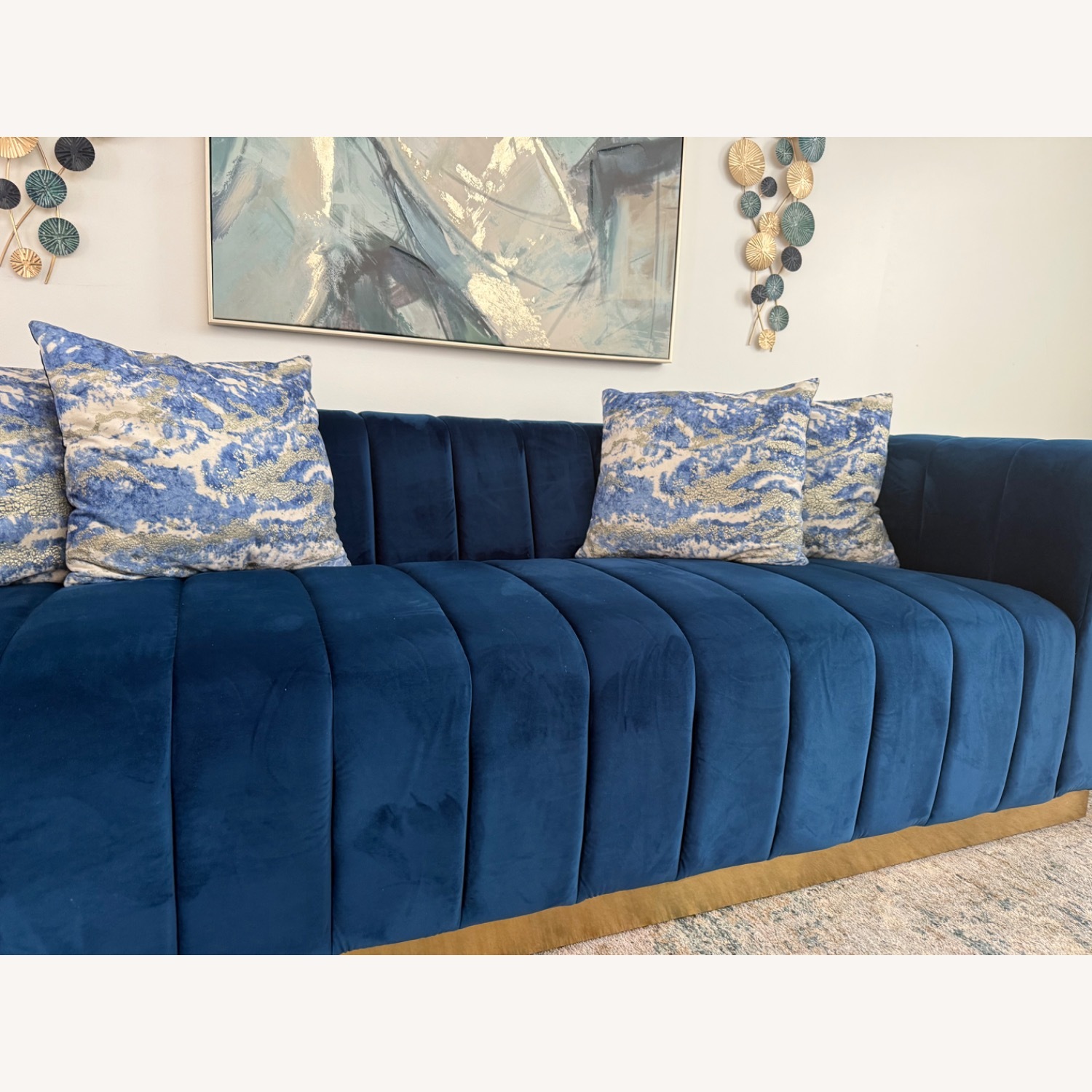 One Step Ahead Blue Velvet Loveseat - image-3